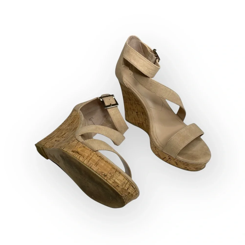 Charles by Charles David ᪥ Leanna Wedge Cork Platform Sandals ᪥ Nude Microsuede